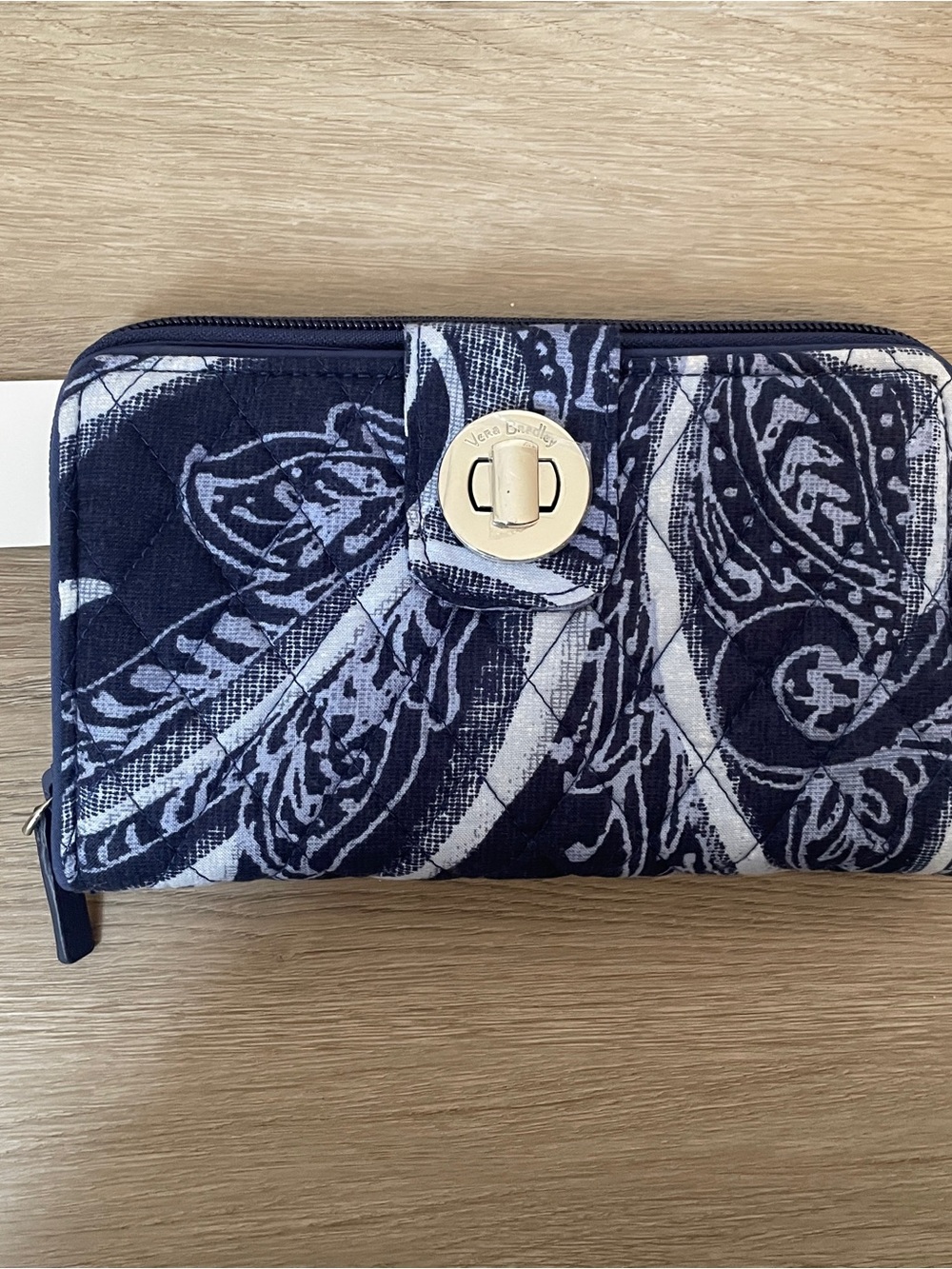 Vera Bradley Navy and White Paisley Quilted Zip-Around Wallet
